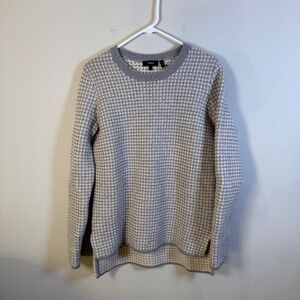 Theory Linella O Felt Merino Angora Wool Grey Check Crewneck Sweater G071731R S